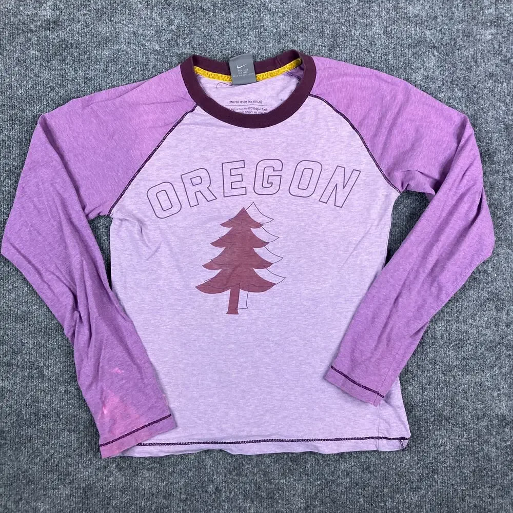 Nike Oregon Shirt Womens M Purple Long‎ Sleeve Tree Graphic Raglan Tee